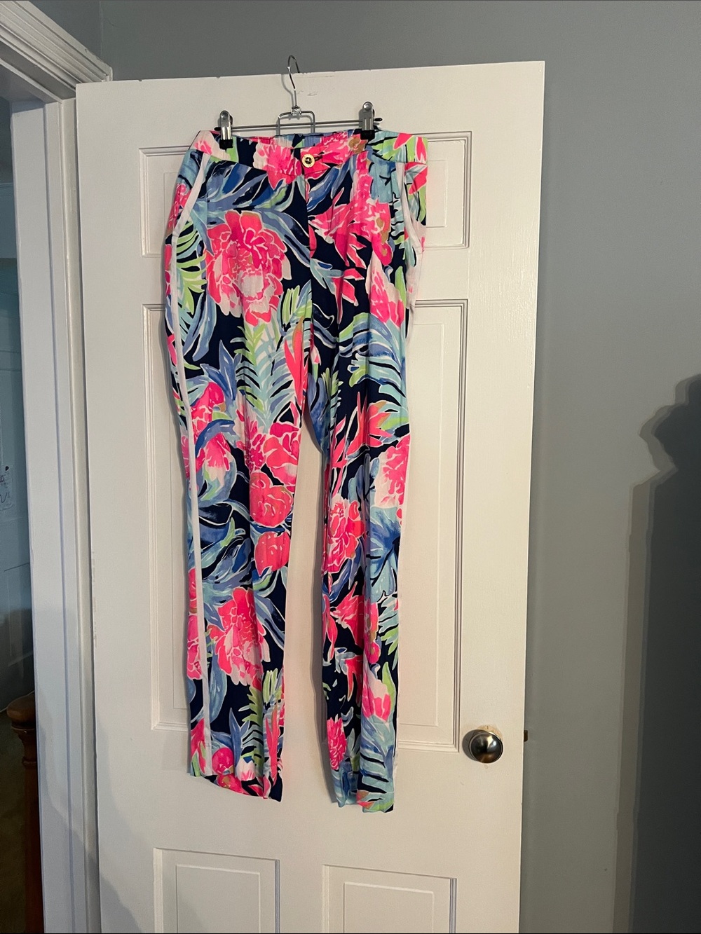 Lilly Pulitzer Navy Pants with Pink Floral Print